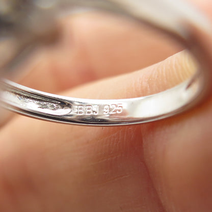 925 Sterling Silver Lab-Created Sapphire & Real White Topaz Ring Size 8.25