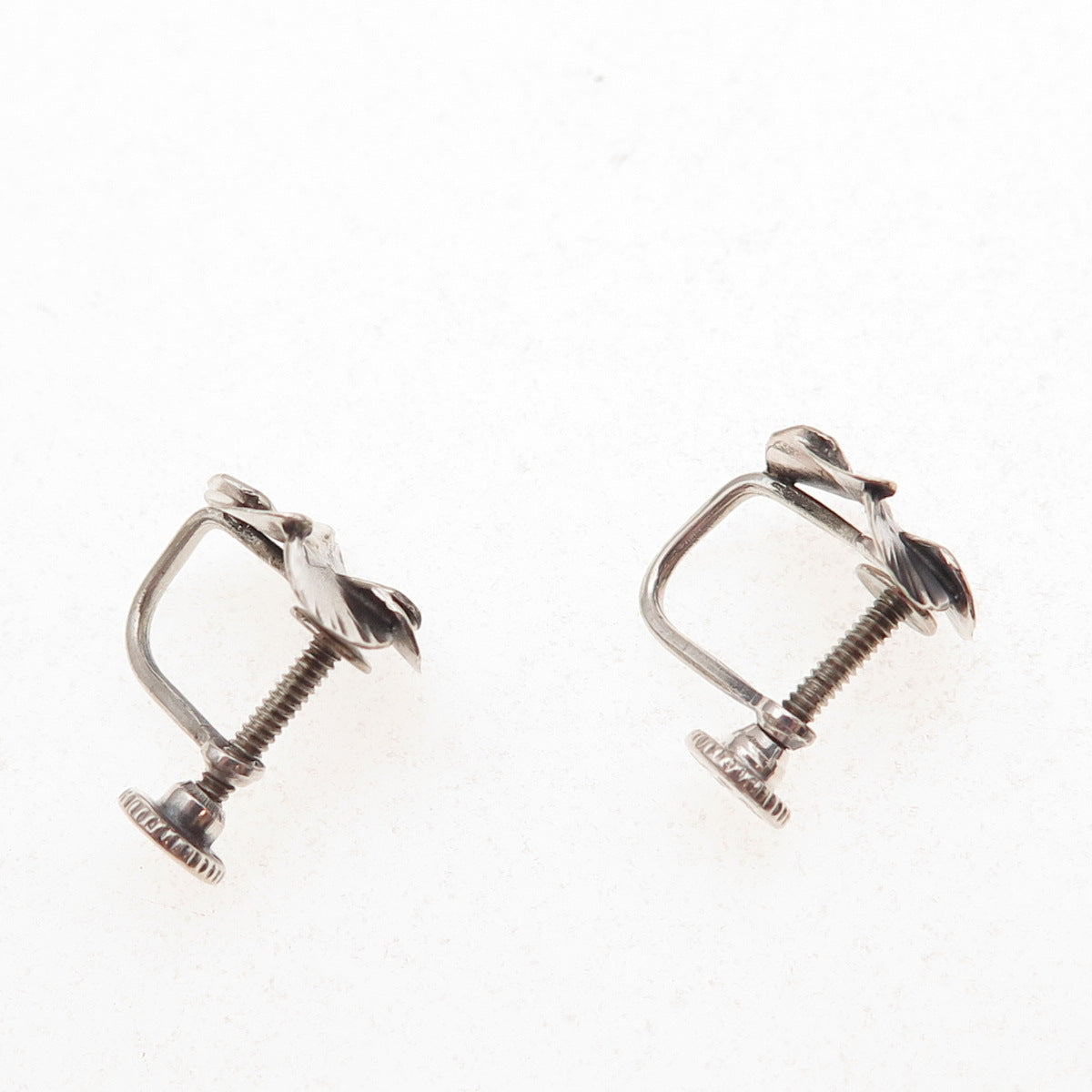925 Sterling Silver Antique Art Deco Floral Blossom Screw Back Earrings
