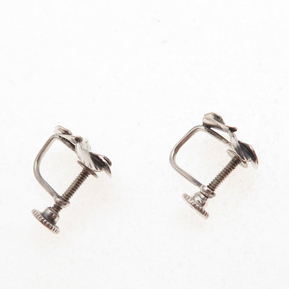 925 Sterling Silver Antique Art Deco Floral Blossom Screw Back Earrings