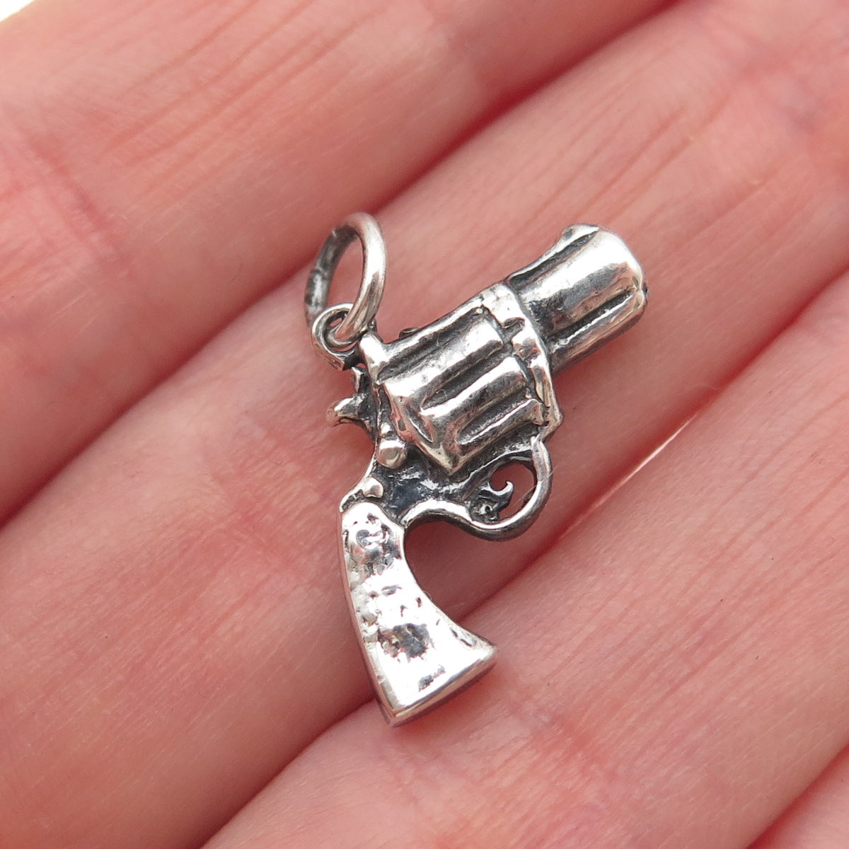 925 Sterling Silver Vintage Revolver Oxidized Mini Charm Pendant