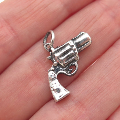 925 Sterling Silver Vintage Revolver Oxidized Mini Charm Pendant