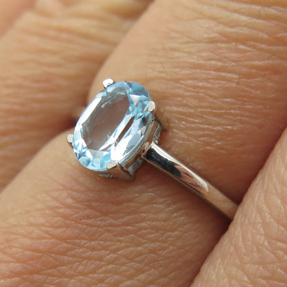 DAZZLERS 925 Sterling Silver Real Blue Topaz Gemstone Ring Size 7