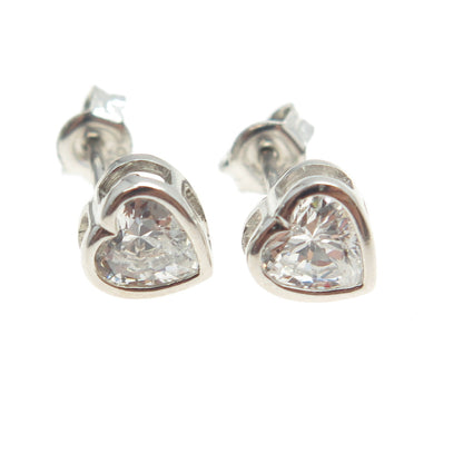 925 Sterling Silver Heart-Cut Shaped C Z Stud Earrings