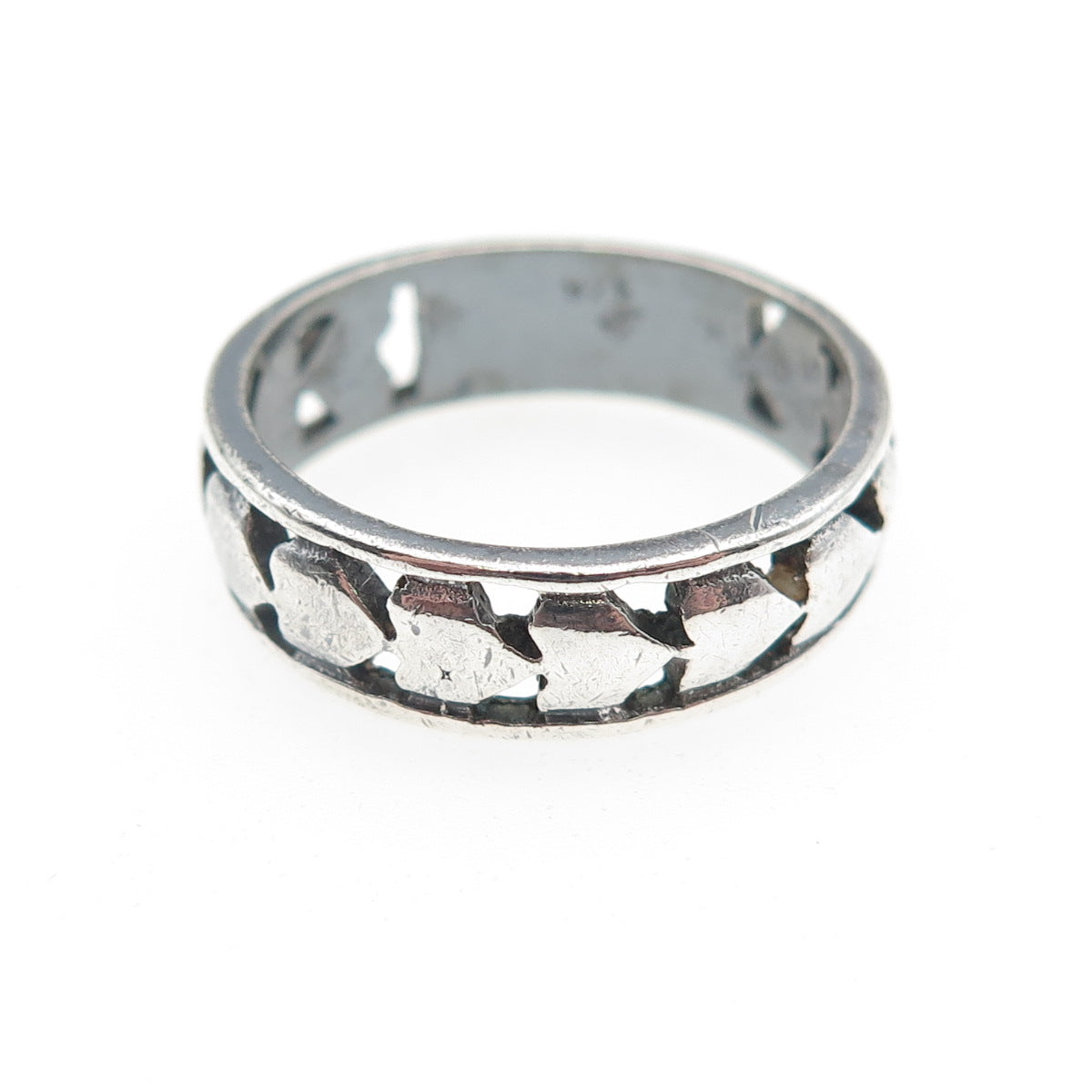 925 Sterling Silver Vintage Heart Oxidized Band Ring Size 9.25