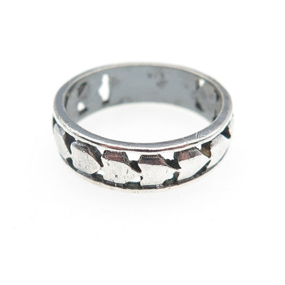 925 Sterling Silver Vintage Heart Oxidized Band Ring Size 9.25
