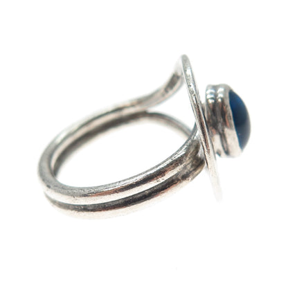 925 Sterling Silver Vintage Mexico Blue C Z Modernist Hook & Eye Ring Size 7.75