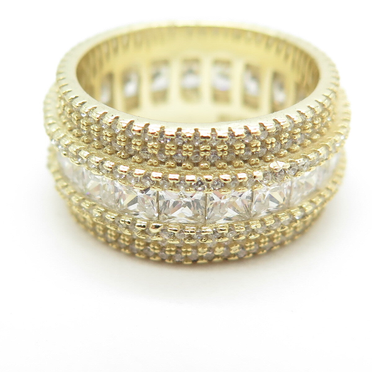 925 Sterling Silver Gold Plated Multi-C Z Band Ring Size 7.25