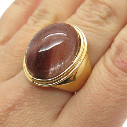 BADAVICI 925 Sterling Silver Gold Plated Real Rutilated Quartz Ring Size 7