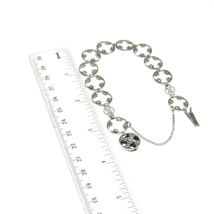 925 Sterling Silver Antique Art Deco Real Marcasite Round Link Bracelet 7.5"