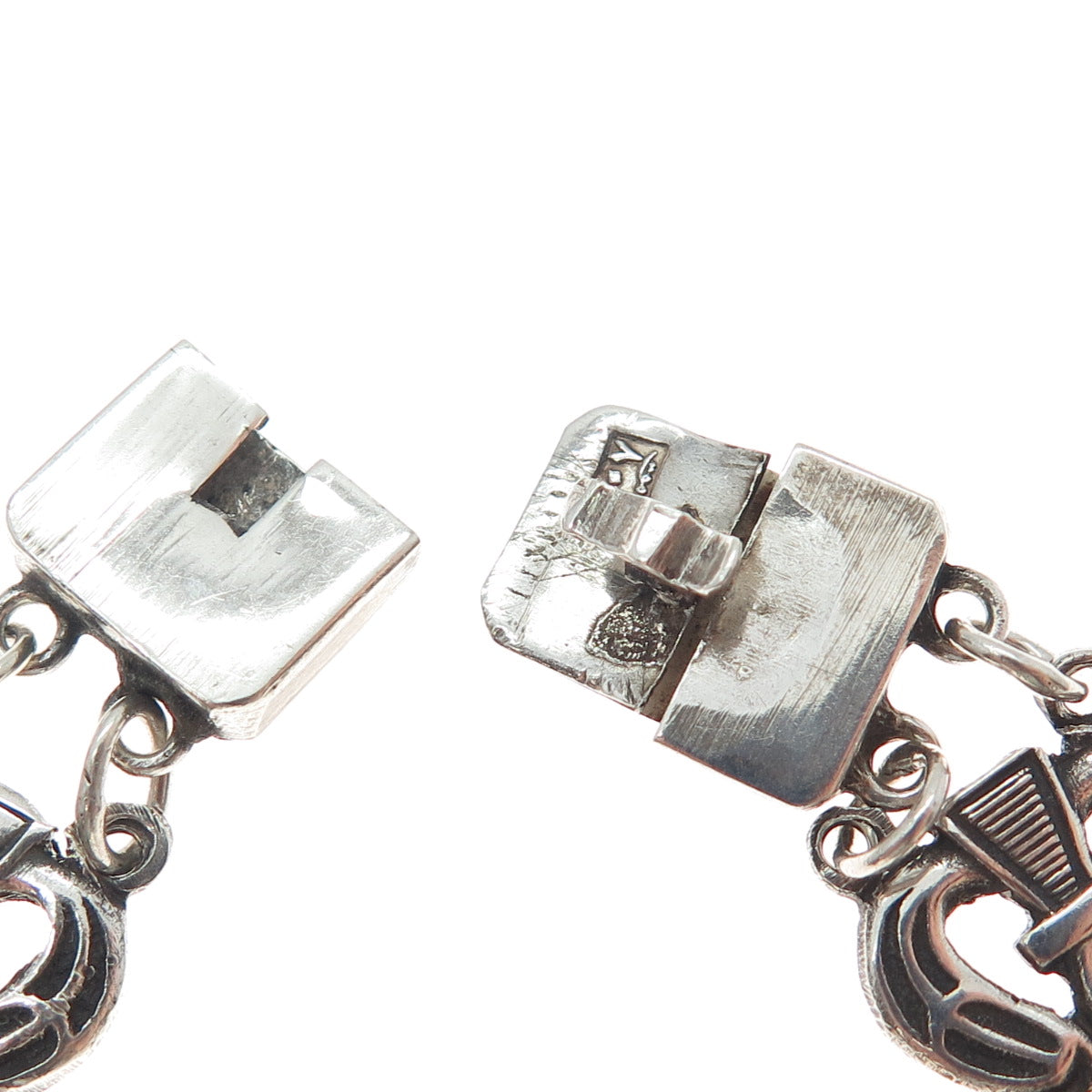 800 Silver Antique Egypt Roman Glass Ankh Link Oxidized Bracelet 6.25"