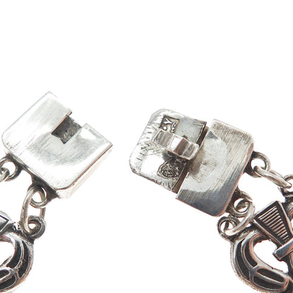 800 Silver Antique Egypt Roman Glass Ankh Link Oxidized Bracelet 6.25"