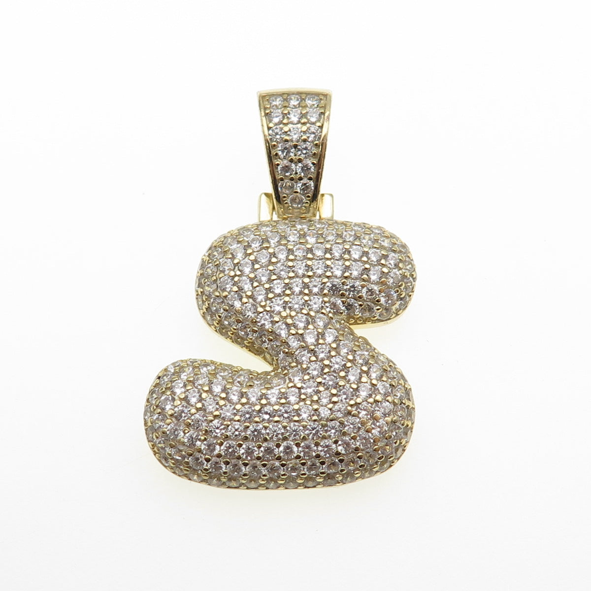 925 Sterling Silver Gold Plated Round-Cut C Z Letter S Initial Pendant
