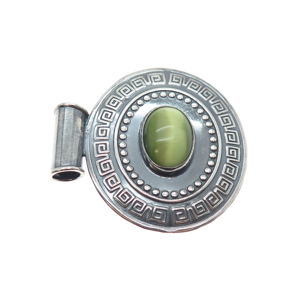 925 Sterling Silver Vintage Optic Fiber Cat's Eye Oxidized Slide Pendant