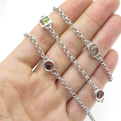 925 Sterling Silver Citrine Garnet Peridot By The Yard Rolo Chain Necklace 32"