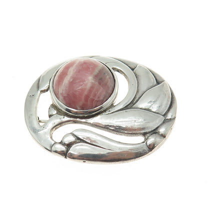 925 Sterling Silver Vintage NTG Scandinavian Real Rhodochrosite Floral Brooch