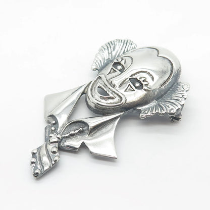 925 Sterling Silver Vintage Mexico Clown Pin Brooch