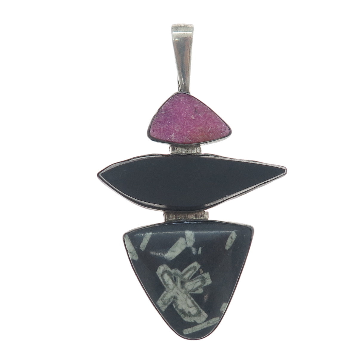 PETER A. MANSHIP 925 Sterling Silver Vintage 1997 Multi-Gem Modernist Pendant