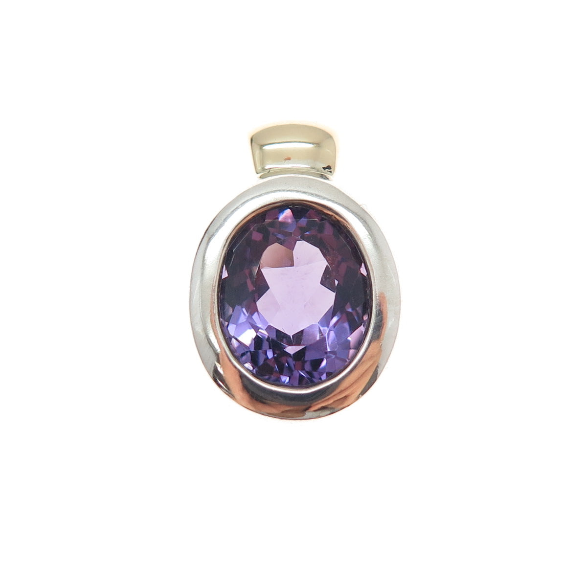 MICHELLE ALBALA 925 Sterling Silver 14K Gold Vintage Real Amethyst Mini Pendant