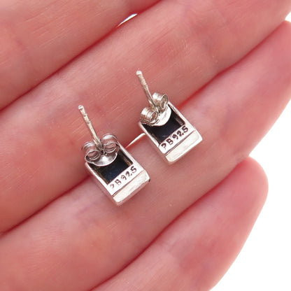 Paul Brackna 925 Sterling Silver Vintage Real Lapis Stud Earrings