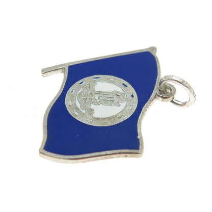 925 Sterling Silver Vintage Enamel Virginia Flag Pendant Charm