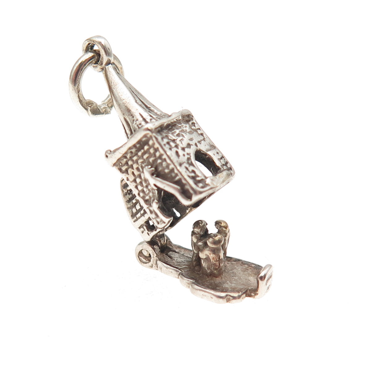 925 Sterling Silver Vintage Old Church Locket Oxidized 3D Mini Charm Pendant
