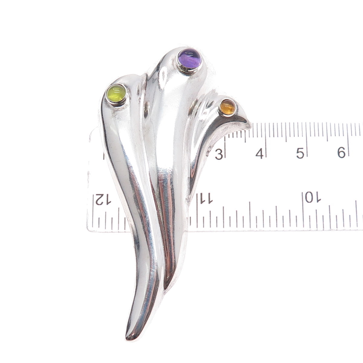 925 Sterling Silver Vintage Real Amethyst Peridot & Citrine Modernist Pin Brooch