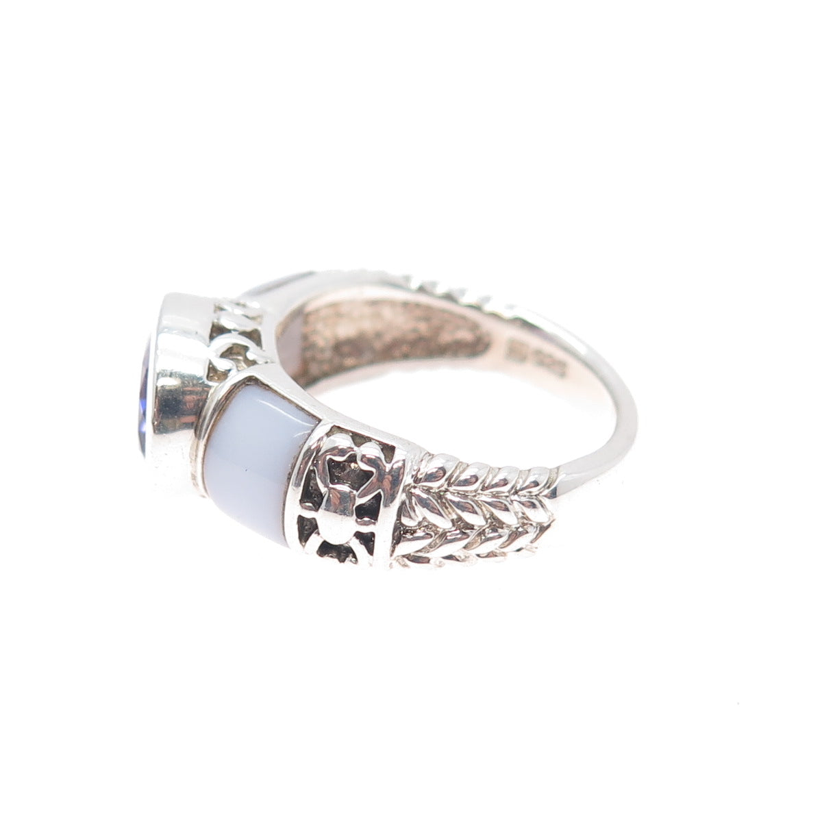 MICHELLE ALBALA Sterling Silver Vintage Real Amethyst Lace Agate Ring Size 7.25