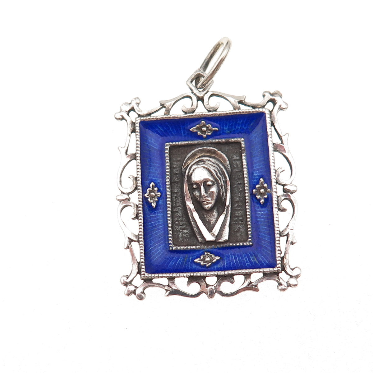 Ottaviani 925 Sterling Silver Vintage Italy Enamel Virgin Mary Charm Pendant