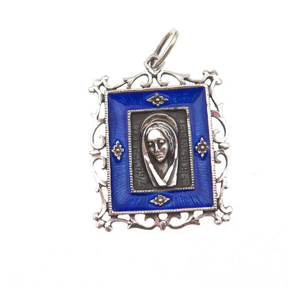 Ottaviani 925 Sterling Silver Vintage Italy Enamel Virgin Mary Charm Pendant