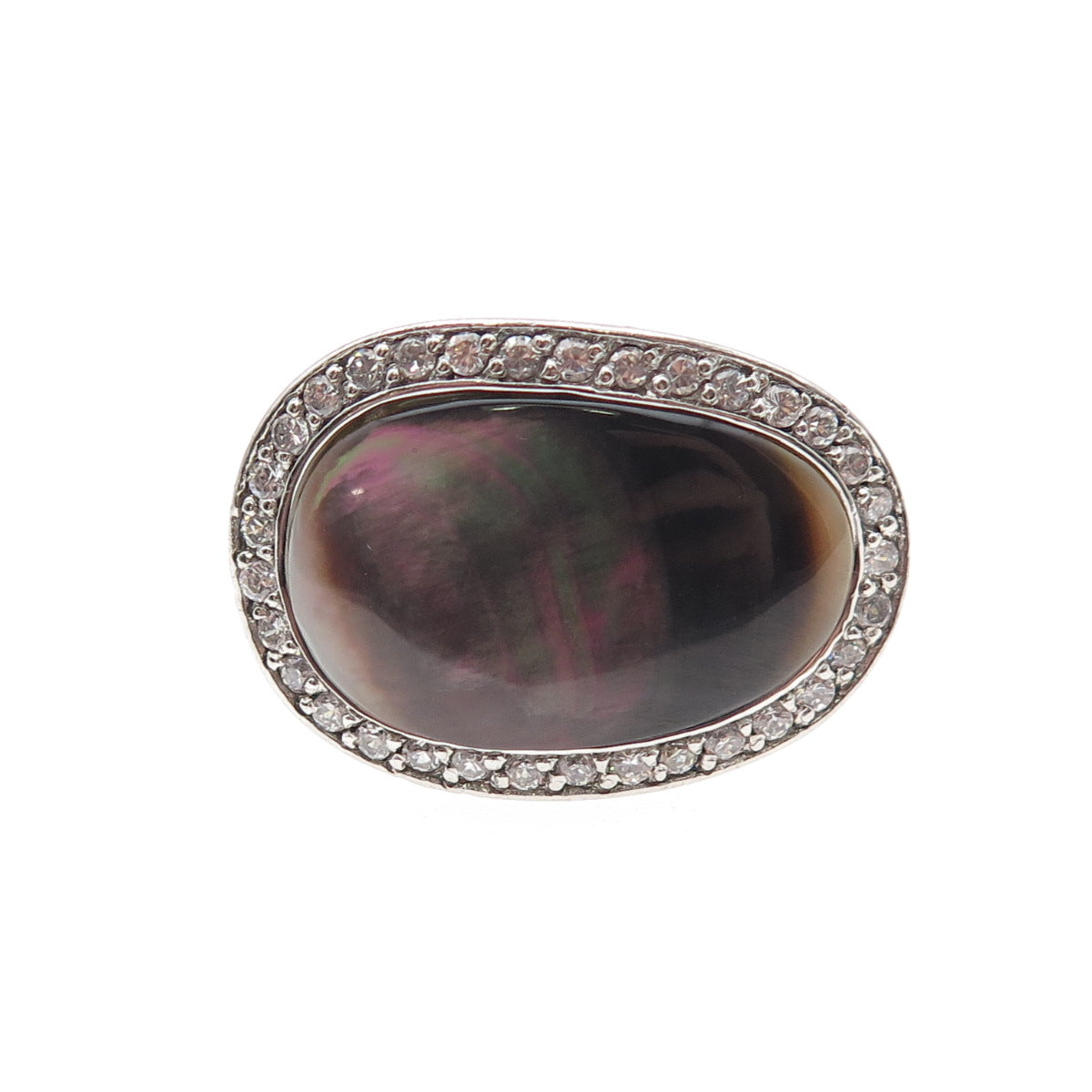 925 Sterling Silver Vintage Real Abalone Shell & C Z Modernist Ring Size 8