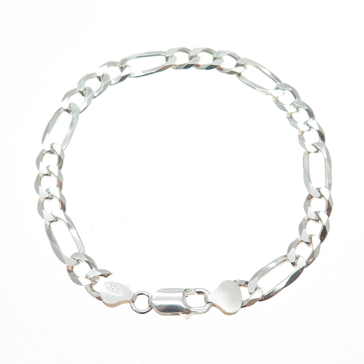 925 Sterling Silver Vintage Italy Figaro Link Bracelet 8.75"
