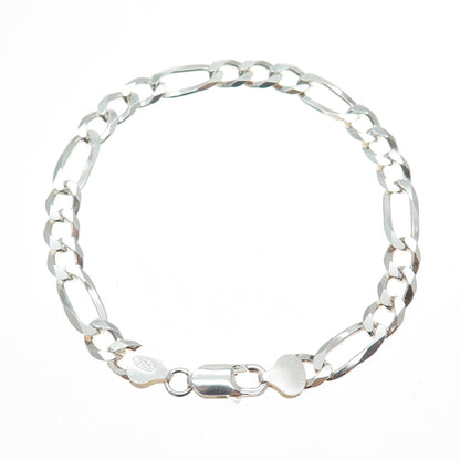 925 Sterling Silver Vintage Italy Figaro Link Bracelet 8.75"