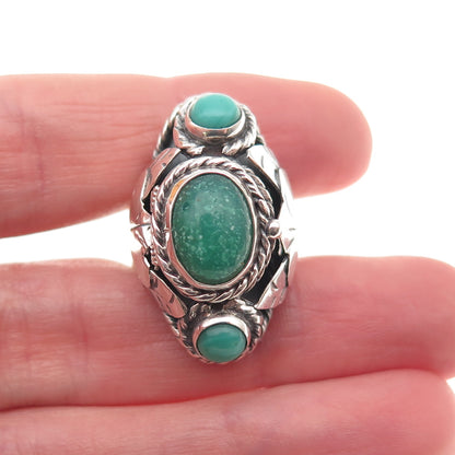 925 Sterling Vintage Mexico Amazonite Turquoise Adjustable Poison Ring Size 7.25