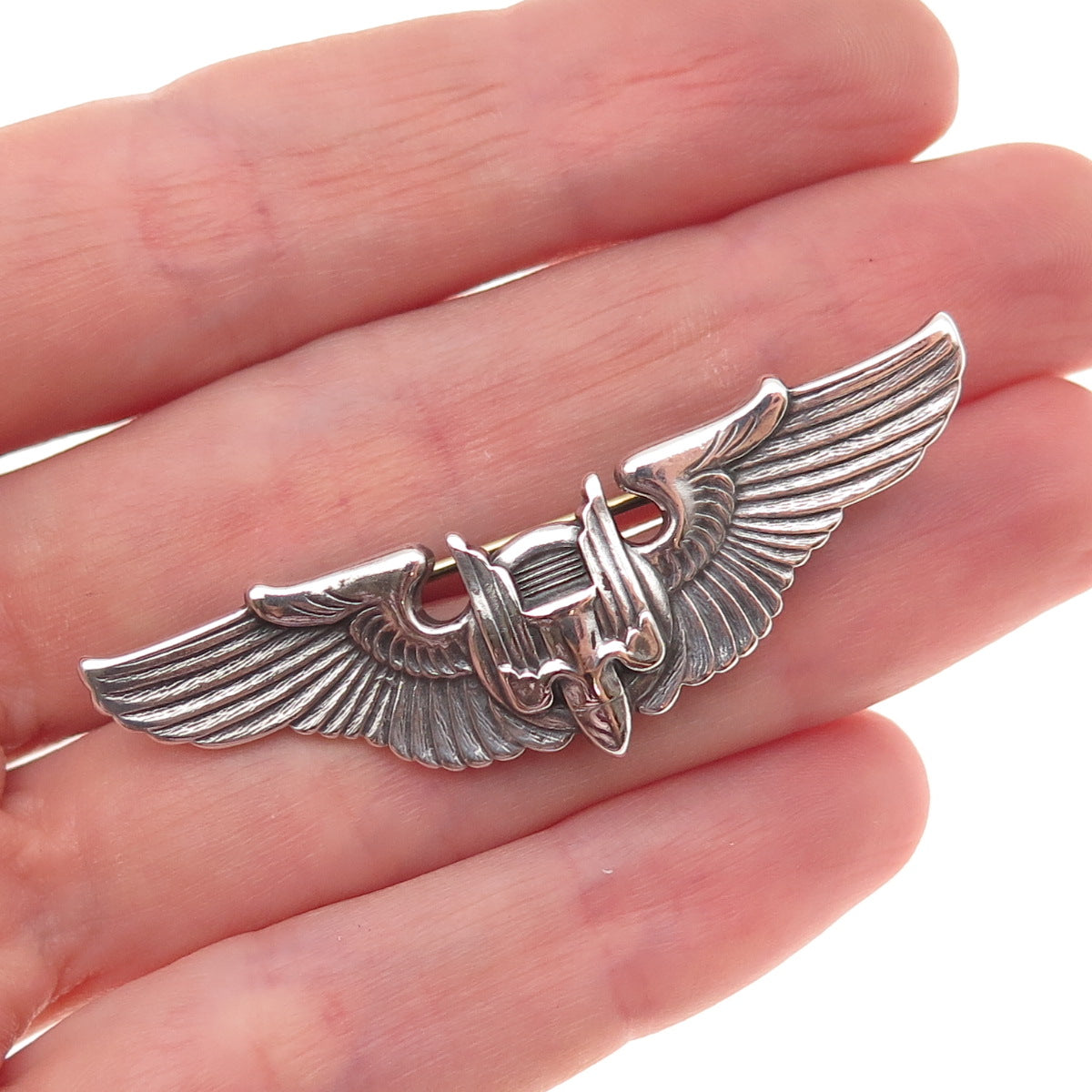925 Sterling Silver Antique WWII US Army Air Force Aerial Gunner Pin Brooch