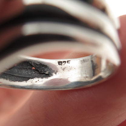 925 Sterling Silver Vintage Modernist Ribbed Wave Oxidized Ring Size 8