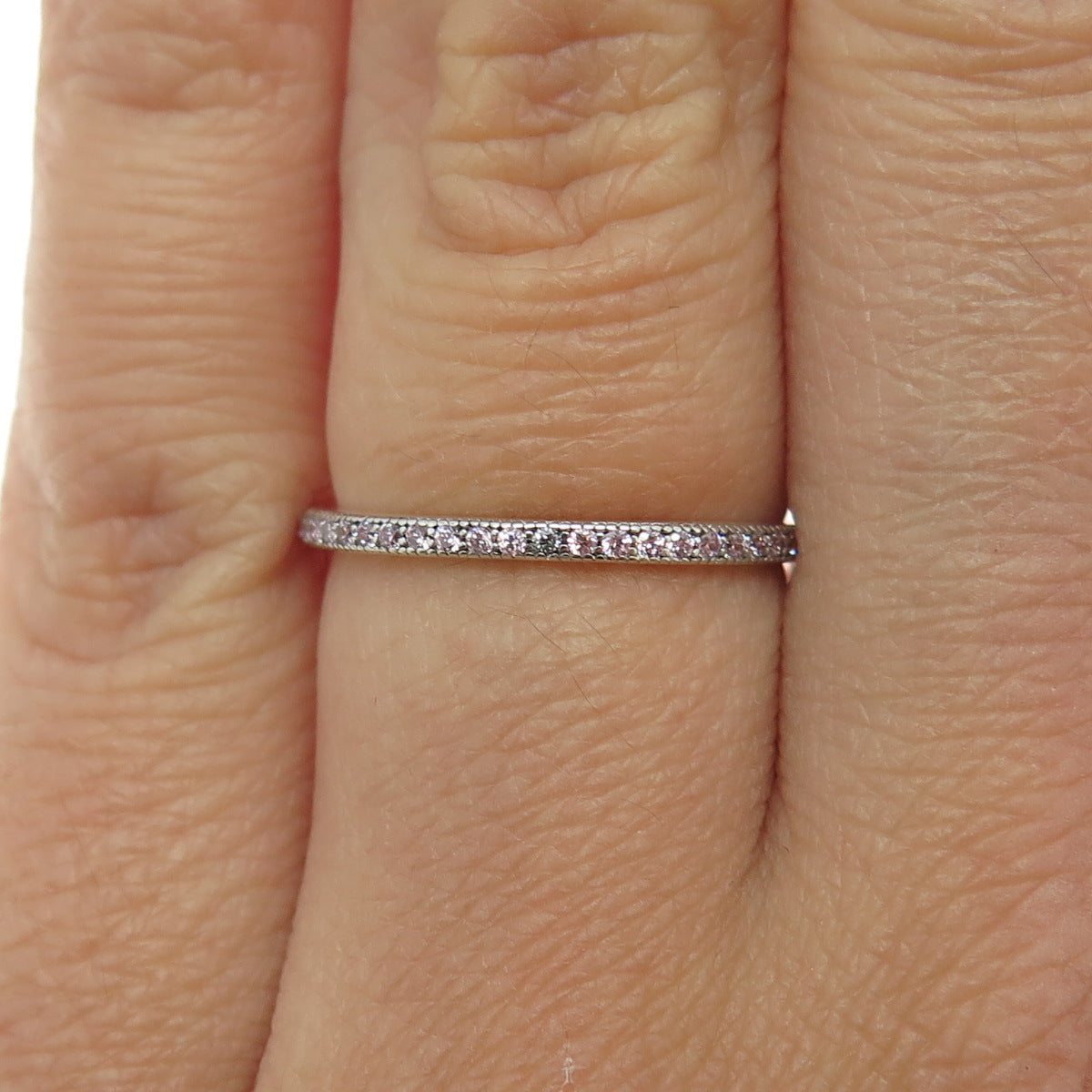 925 Sterling Silver Round-Cut C Z Stackable Eternity Band Ring Size 6.25