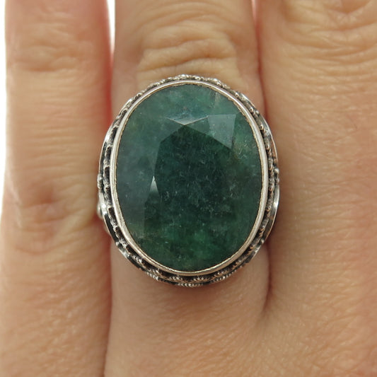 925 Sterling Silver Vintage Real Zoisite Ruby Granulated Swirl Ring Size 6