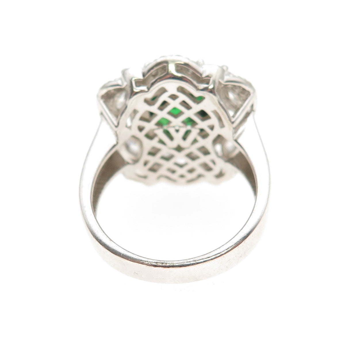 925 Sterling Silver Green & White C Z Bohemian Ring Size 8.25