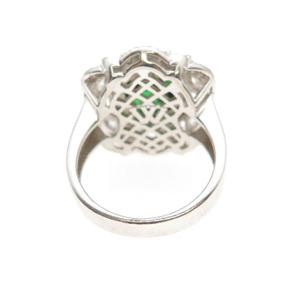 925 Sterling Silver Green & White C Z Bohemian Ring Size 8.25
