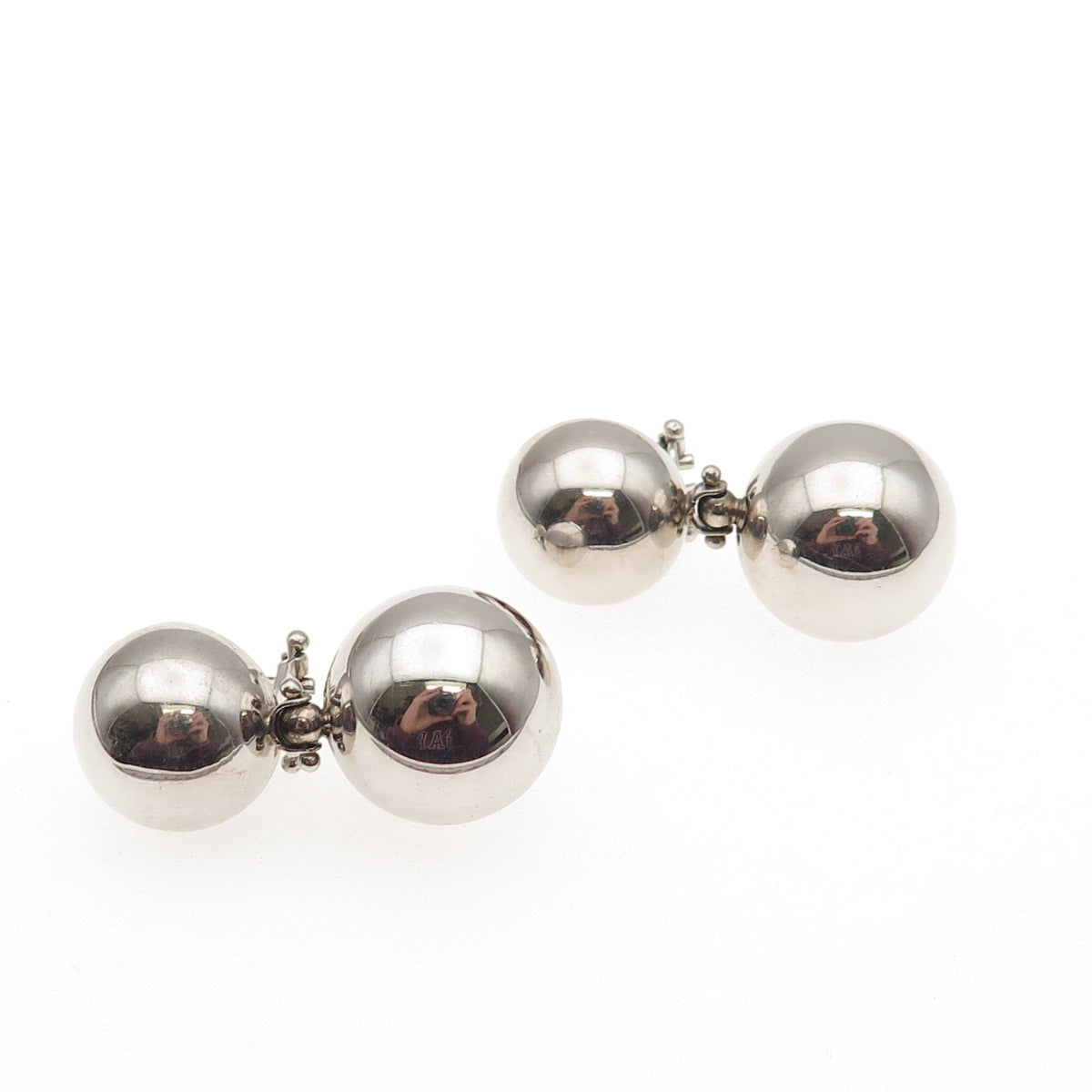 925 Sterling Silver Vintage Italy Modernist Ball Beaded Omega Back Earrings