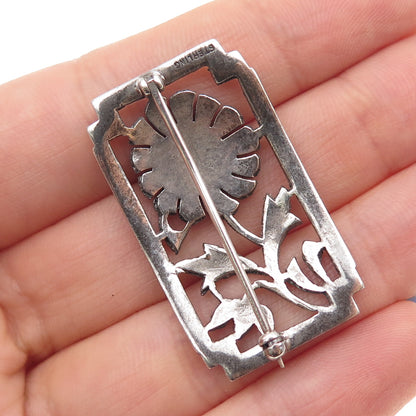 925 Sterling Antique Art Deco Real Marcasite Flower Pin Brooch (missing 1 stone)