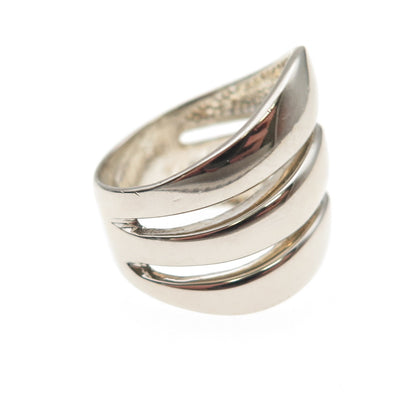 925 Sterling Silver Vintage Modernist 3-Row Ring Size 6