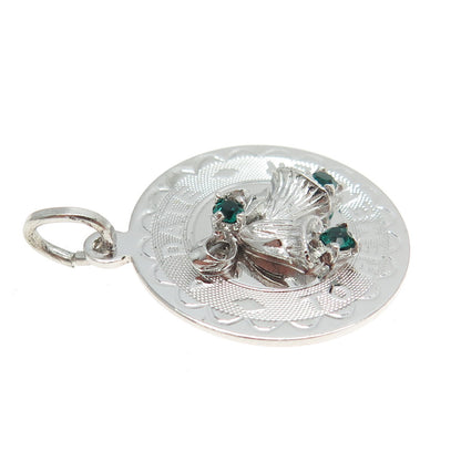 925 Sterling Silver Vintage Green Rhinestone "A Date to Remember" Bells Pendant