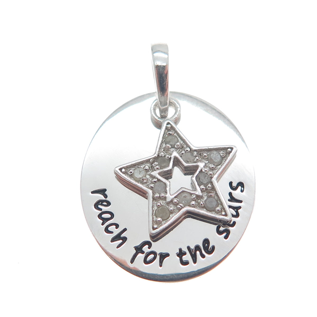 HAN 925 Sterling Silver Real Round-Cut Diamond Reach For The Stars Charm Pendant