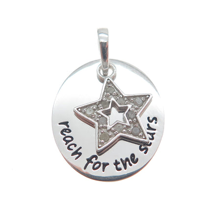 HAN 925 Sterling Silver Real Round-Cut Diamond Reach For The Stars Charm Pendant