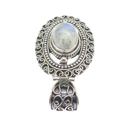 925 Sterling Silver Vintage Real Labradorite Gemstone Boho Ornate Pendant