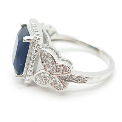 925 Sterling Silver Blue & White C Z Butterfly Ring Size 6