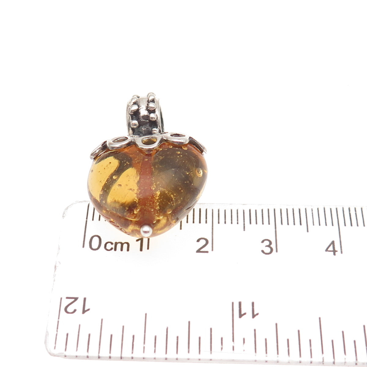 ANSA 925 Sterling Silver Vintage Yellow Glass Modernist Heart Charm Pendant