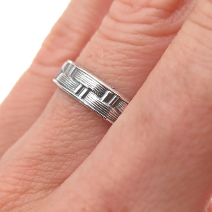 925 Sterling Silver Vintage Modernist Woven Oxidized Band Ring Size 6