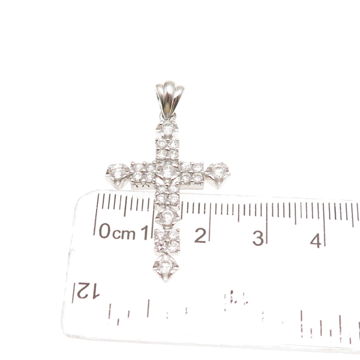 925 Sterling Silver Round-Cut C Z Cross Charm Pendant